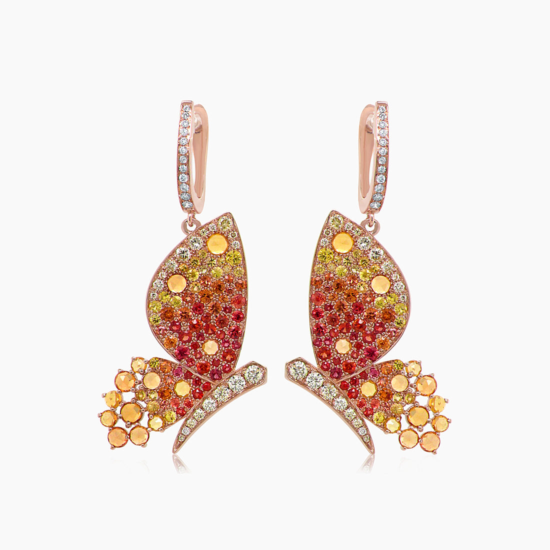 Orange Yellow Sapphire & Diamonds Butterfly Sweet 18K Rose Gold Clip Earrings