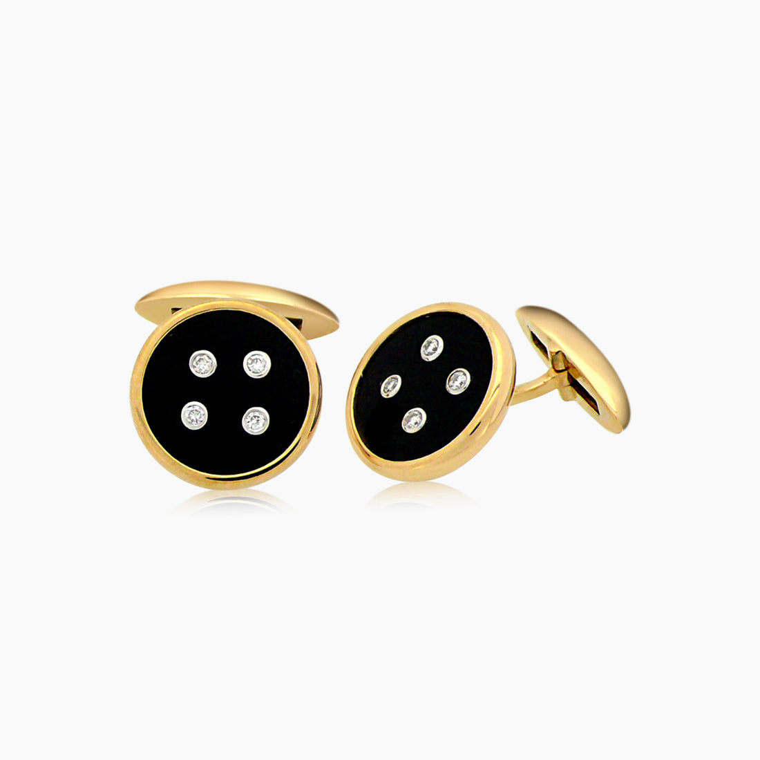 Black Onyx & White Diamond 18K Yellow Gold Button Cufflinks