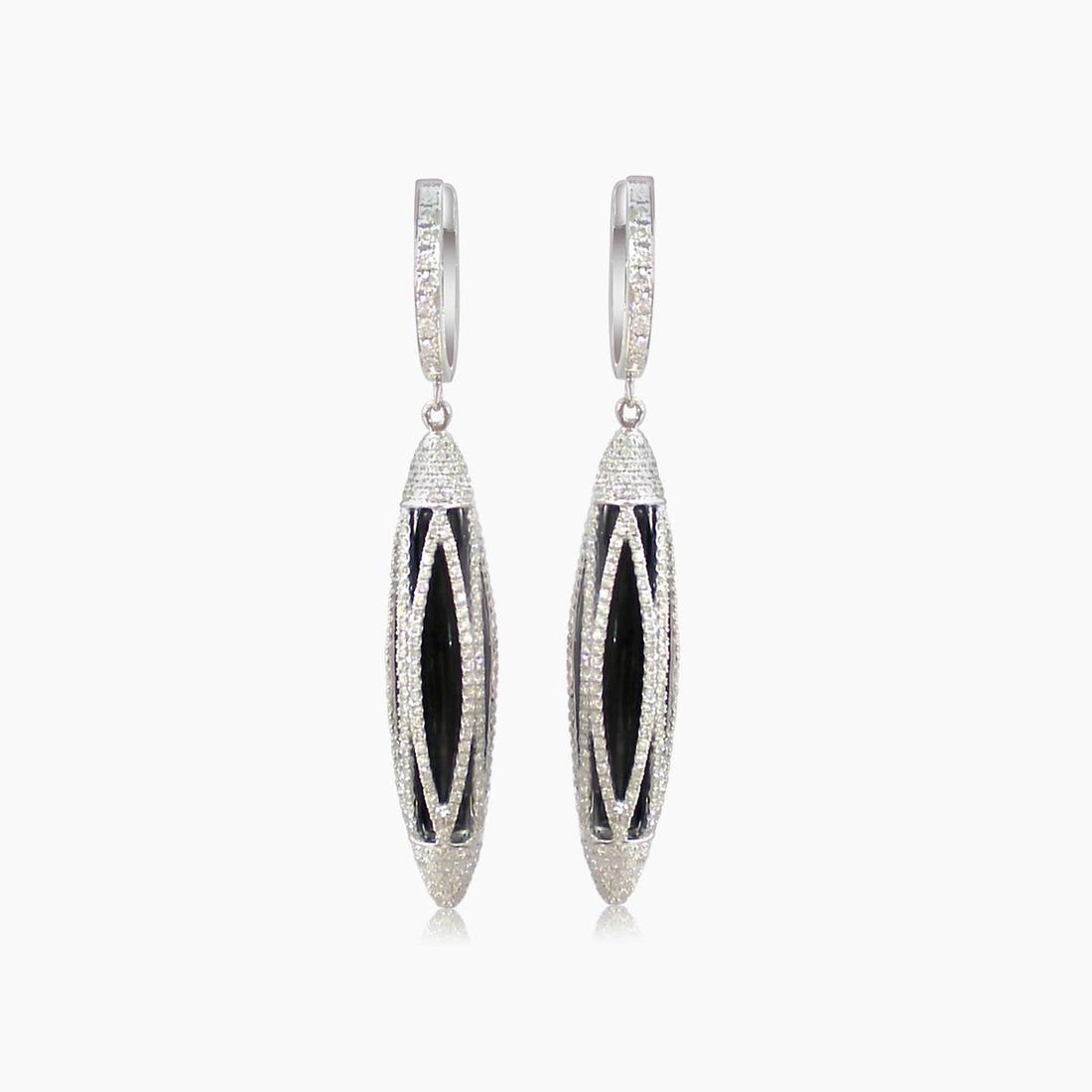 Black Onyx &amp; White Diamond 18K White Gold Arrow Drop Earrings