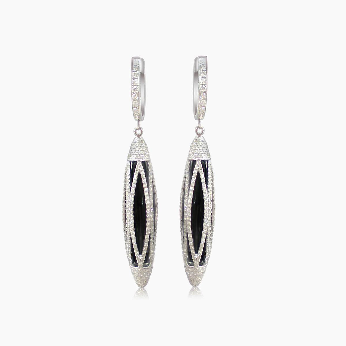 black onyx & white diamond 18k white gold arrow drop earrings