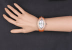 Orange Sapphire & Diamond Pave Dial Luxury Swis Quartz Exotic Leather Band Watch
