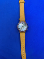 Orange Sapphire & Diamond Pave Dial Luxury Swis Quartz Exotic Leather Band Watch