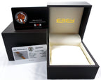 Orange Sapphire & Diamond Pave Dial Luxury Swis Quartz Exotic Leather Band Watch