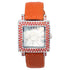 Orange Sapphire & Diamonds Pave Dial Luxury Swiss Quartz Exotic Leather Watch