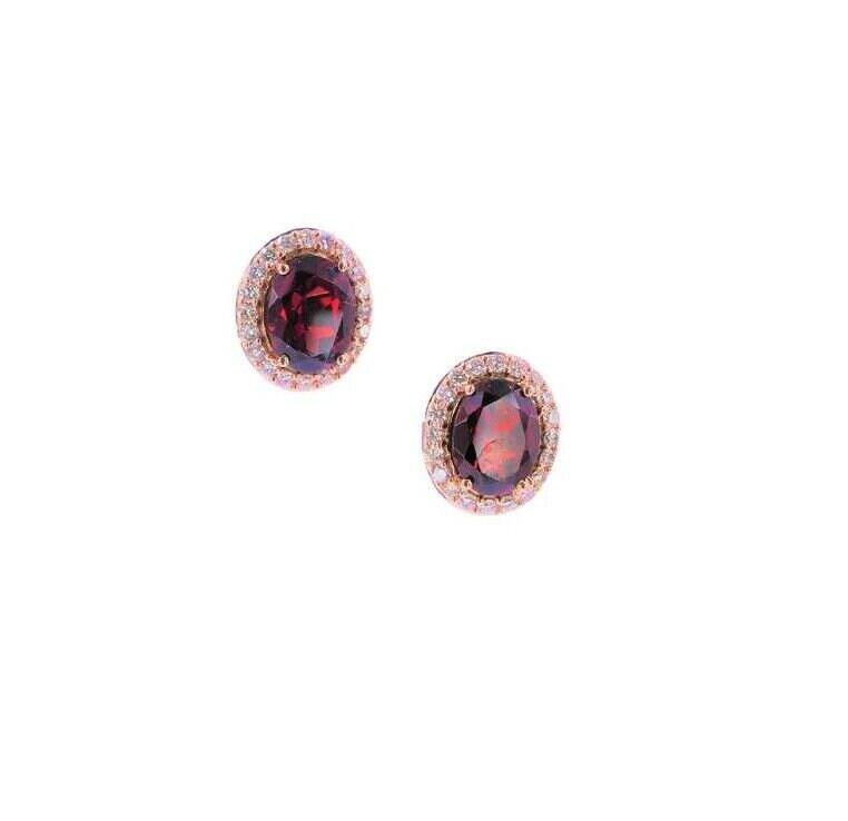 Oval Brilliant Cut Red Garnet Diamond Halo 18 Karat Rose Gold Romantic Statement