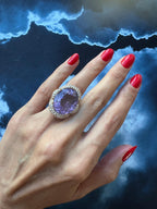 Oval Cut Light Violet Purple Paraiba Tourmaline Diamond Pave 18k Rose Gold Ring
