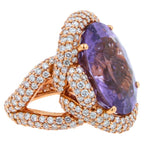 Oval Cut Light Violet Purple Paraiba Tourmaline Diamond Pave 18k Rose Gold Ring