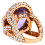 Oval Cut Light Violet Purple Paraiba Tourmaline Diamond Pave 18k Rose Gold Ring