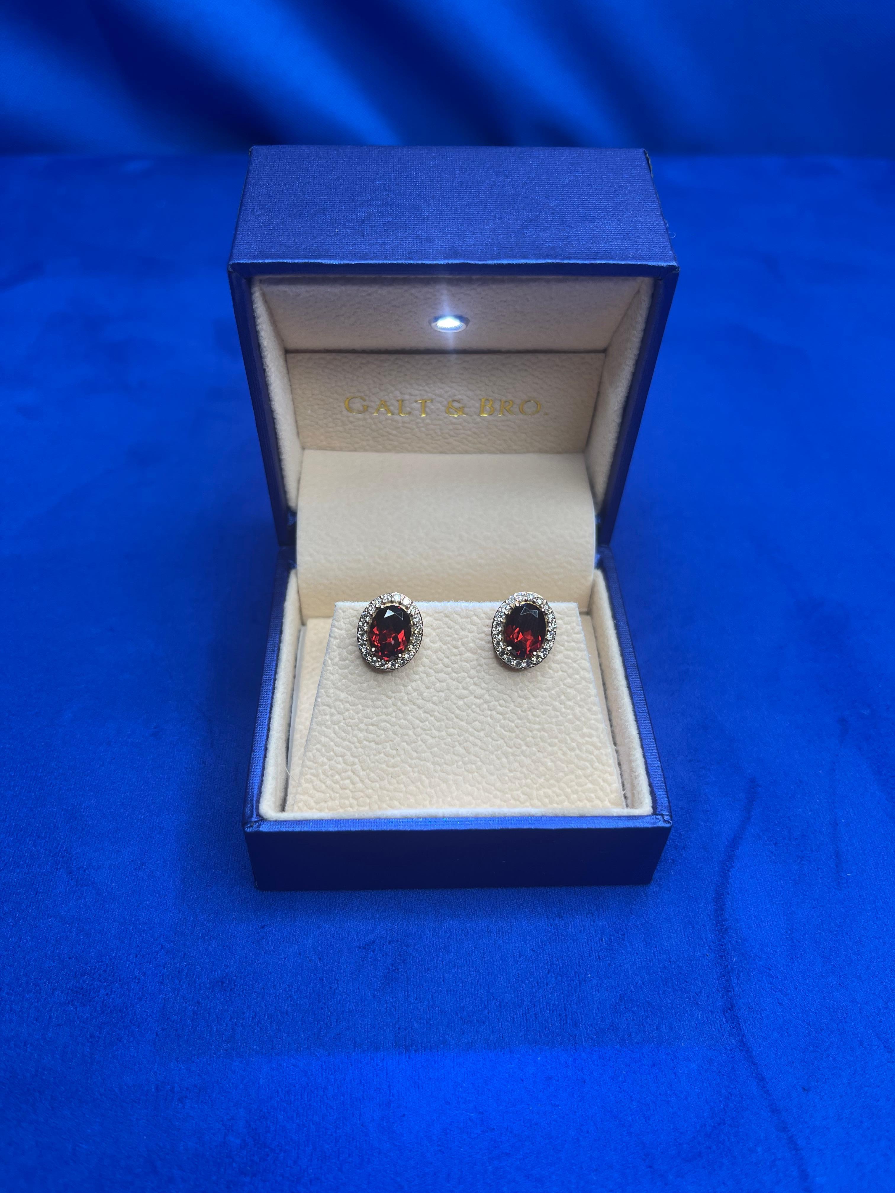 Oval Red Rhodolite Garnet Diamond Halo 18 Karat Rose Gold Stud Romance Earrings
