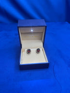 Oval Red Rhodolite Garnet Diamond Halo 18 Karat Rose Gold Stud Romance Earrings
