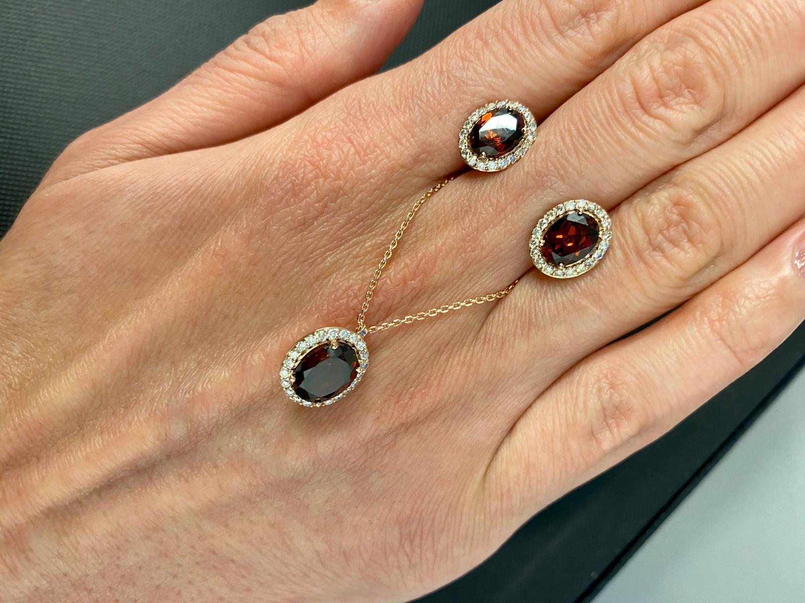 Oval Red Rhodolite Garnet Diamond Halo 18 Karat Rose Gold Stud Romance Earrings