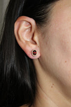 Oval Red Rhodolite Garnet Diamond Halo 18 Karat Rose Gold Stud Romance Earrings