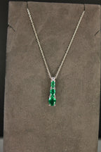 Oval Shape Drop Shape Emerald Diamond 18 Karat White Gold Chain Pendant Necklace