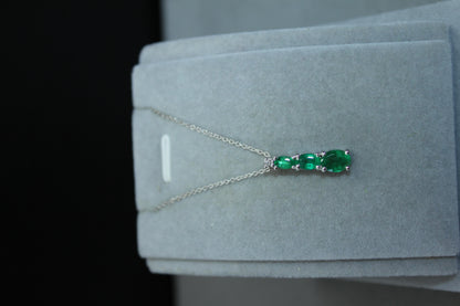 Oval Shape Drop Shape Emerald Diamond 18 Karat White Gold Chain Pendant Necklace