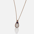 Oval White Opal Tanzanite Diamond Halo Statement Necklace Pendant 14K Rose Gold