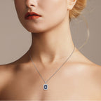 Diamond & Blue Sapphire Halo Set Art Deco Style Octagon 14K White Gold Pendant