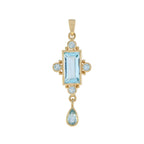 Blue Topaz Bezel Set Vintage Style Dangle Drop 14K Yellow Gold Pendant