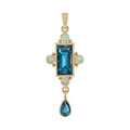 Rectangle Shape London Blue Topaz & White Opal Vintage Style 14K Gold Pendant