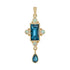 Rectangle Shape London Blue Topaz & White Opal Vintage Style 14K Gold Pendant