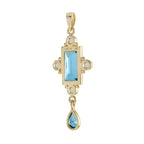 Rectangle Shape London Blue Topaz & White Opal Vintage Style 14K Gold Pendant