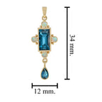 Rectangle Shape London Blue Topaz & White Opal Vintage Style 14K Gold Pendant