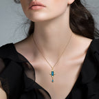 Rectangle Shape London Blue Topaz & White Opal Vintage Style 14K Gold Pendant