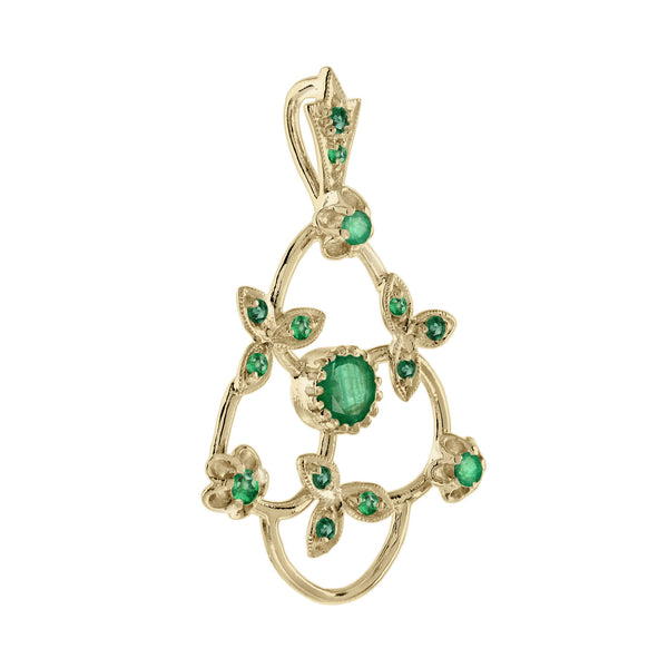 1.00 Ctw Vintage Style Emerald 9K Yellow Gold Pendant