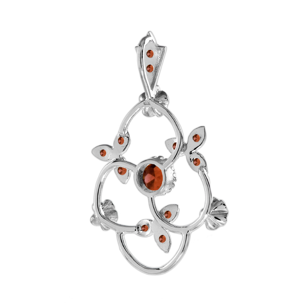 1.10 Ctw Vintage Style Red Garnet 14K White Gold Floral Pendant