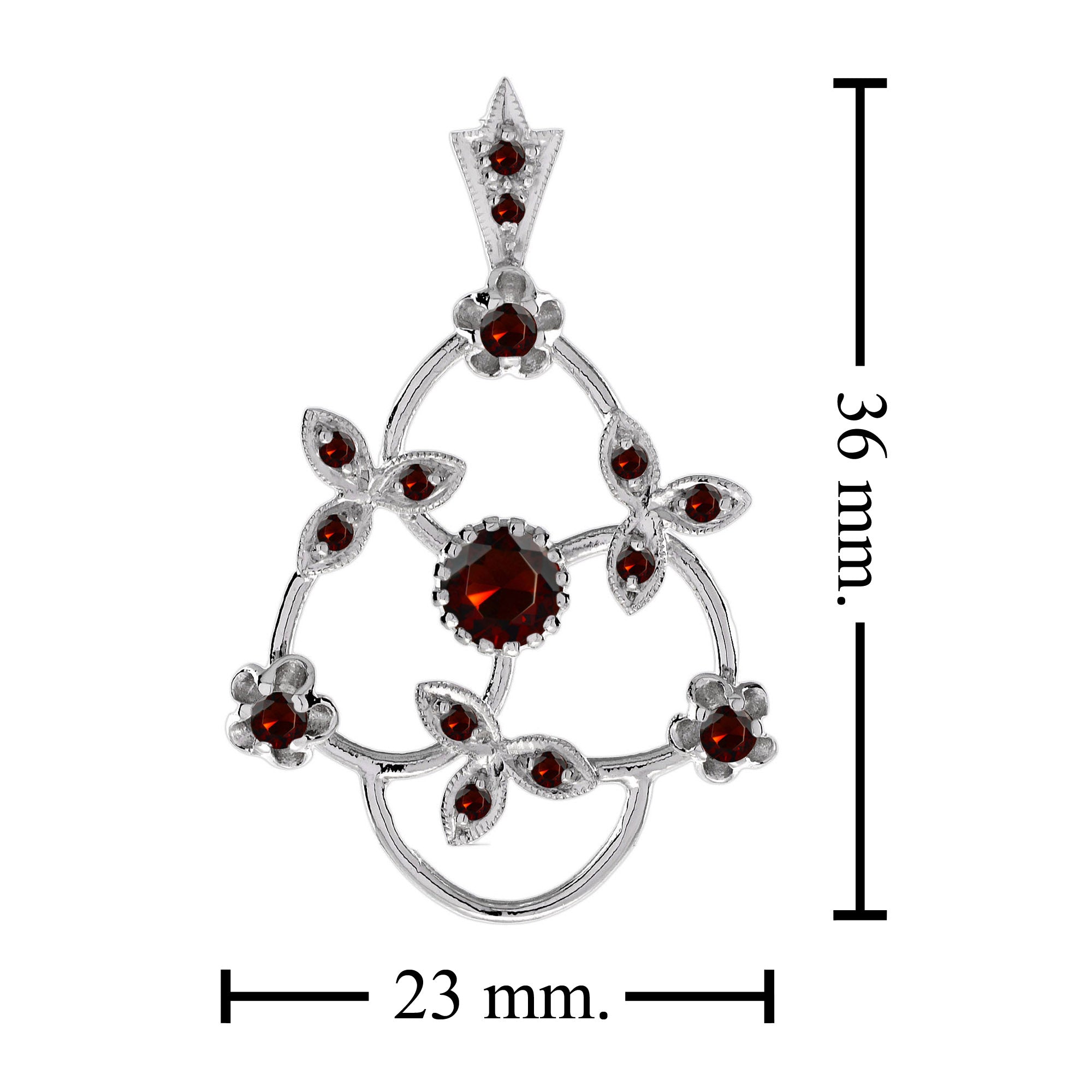 1.10 Ctw Vintage Style Red Garnet 14K White Gold Floral Pendant
