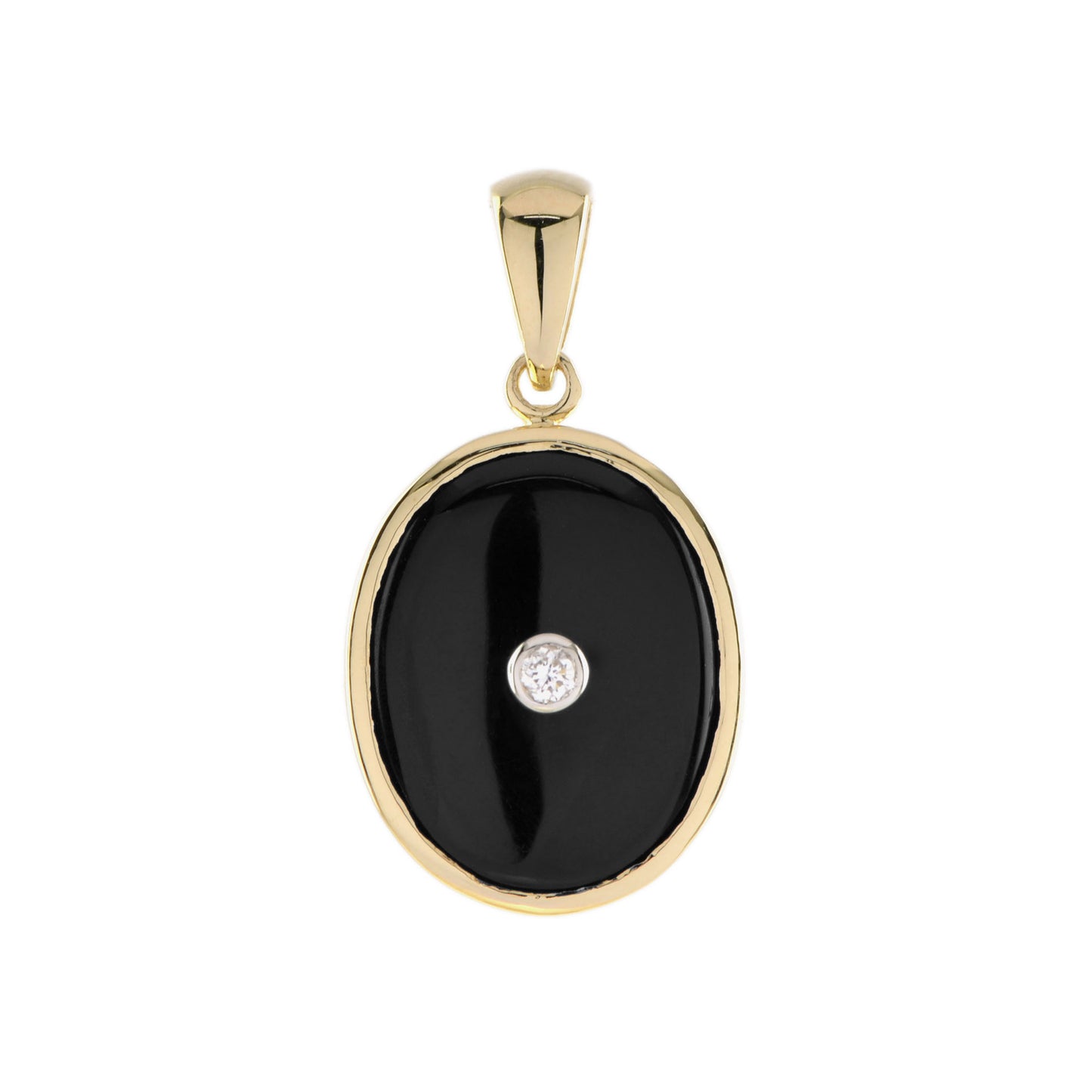 diamond & black onyx art deco style oval shape 9k gold pendant