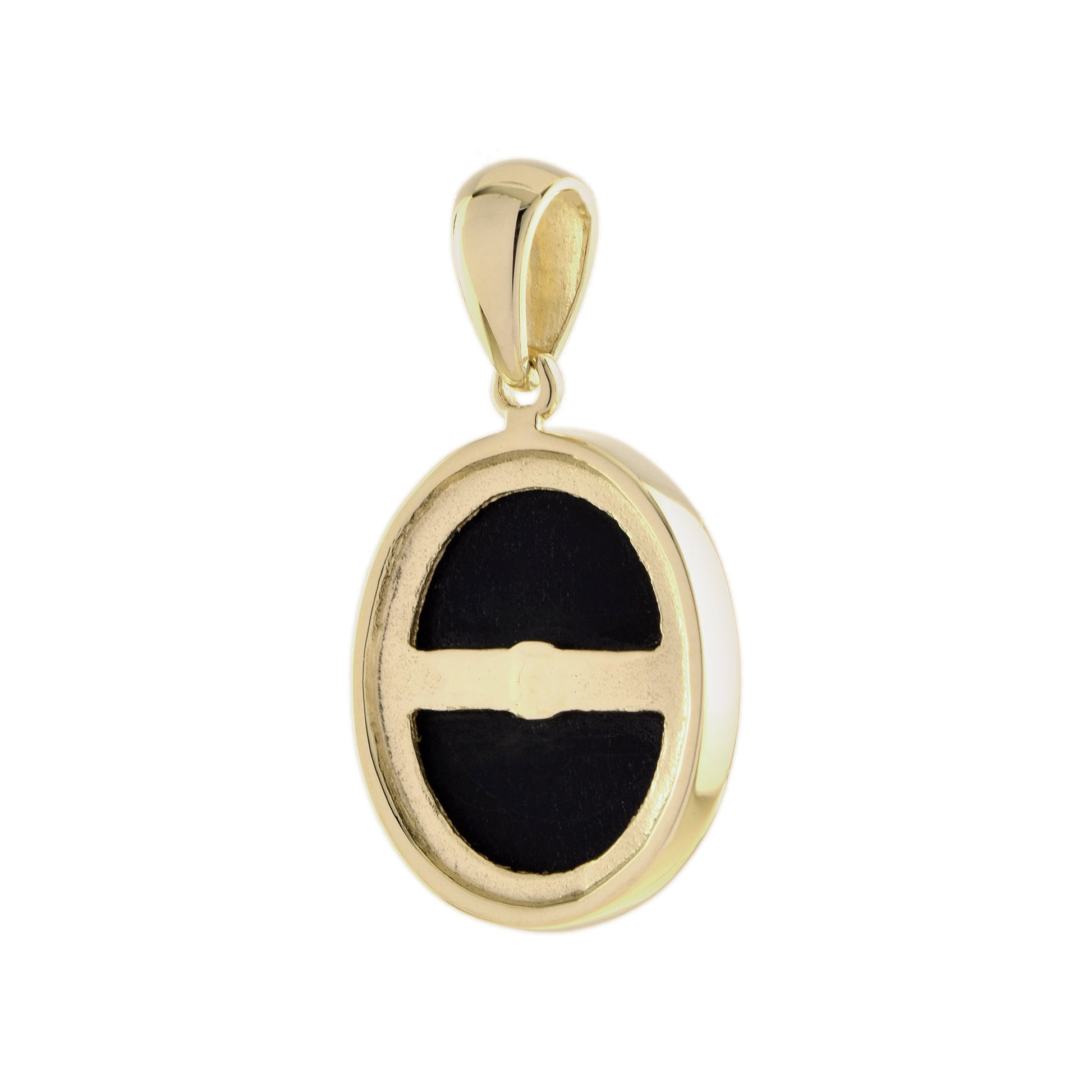 Diamond & Black Onyx Art Deco Style Oval Shape 9K Gold Pendant