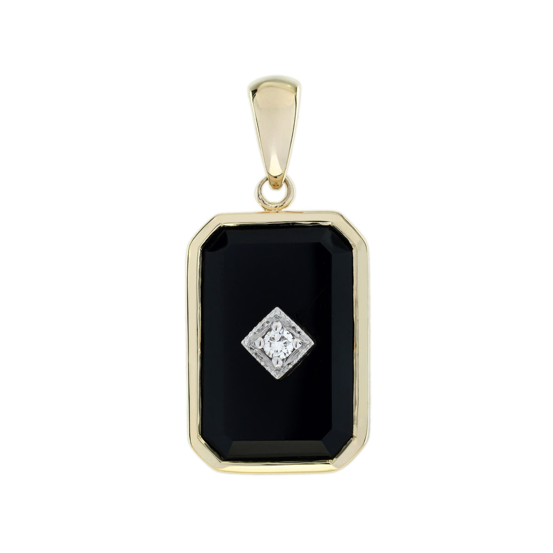 Diamond & Black Onyx Art Deco Style Yellow Gold Pendant