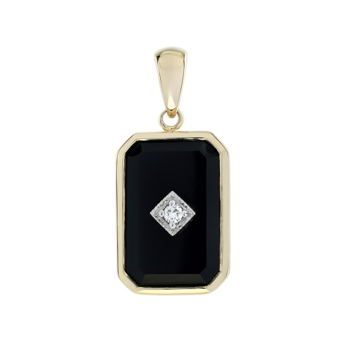 diamond & black onyx art deco style yellow gold pendant