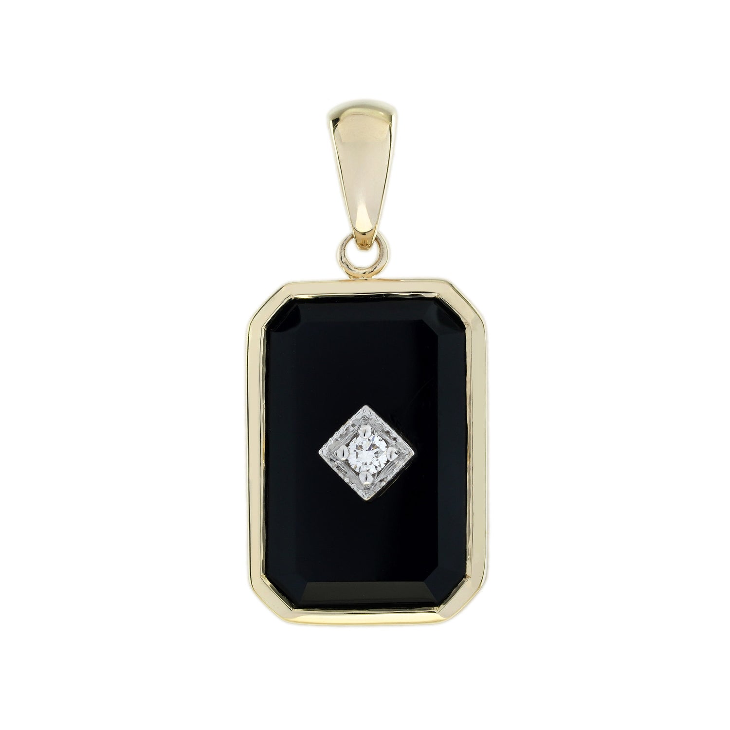 Diamond &amp; Black Onyx Art Deco Style Yellow Gold Pendant