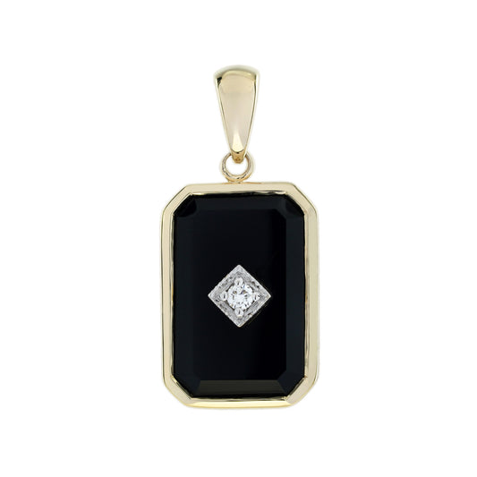 Diamond & Black Onyx Art Deco Style Yellow Gold Pendant
