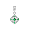 Five Stone Green Round Emerald & Diamond Art Deco Style 14K White Gold Pendant