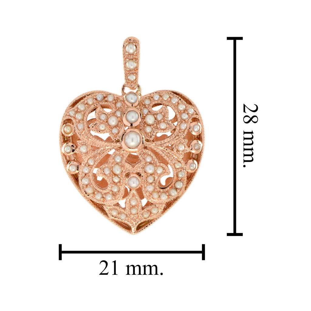 1.23 Ctw Vintage Style Freshwater Pearl Filigree Heart 14K Rose Gold Pendant