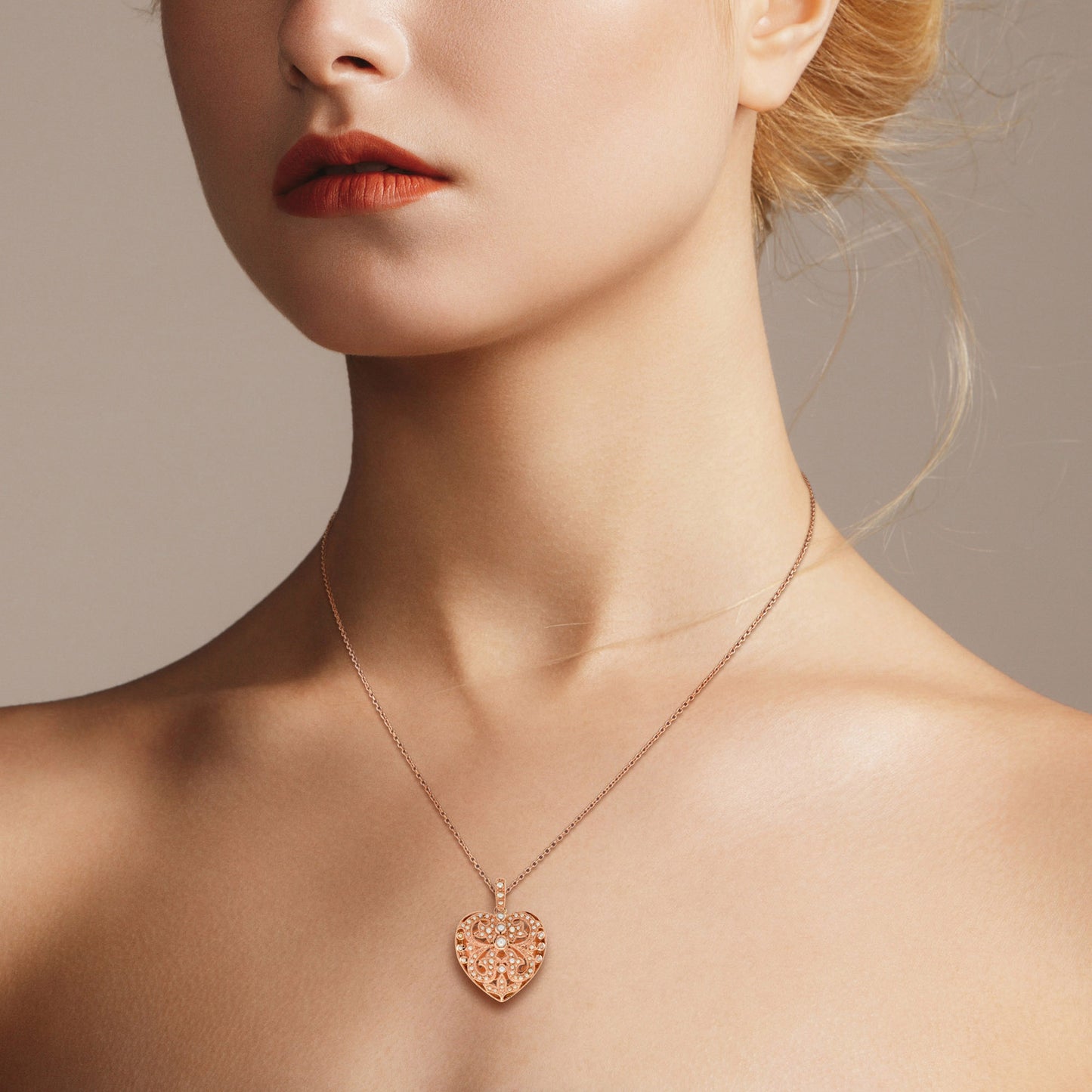 natural white fresh water pearl vintage style filigree heart rose gold pendant