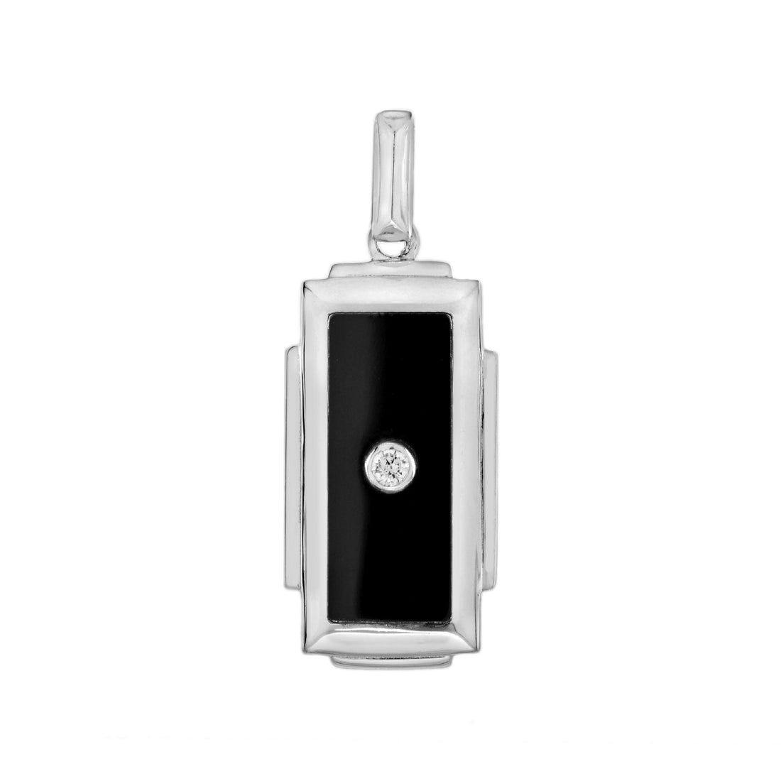 Diamond Onyx Art Deco Style Rectangular Shape White Gold Pendant