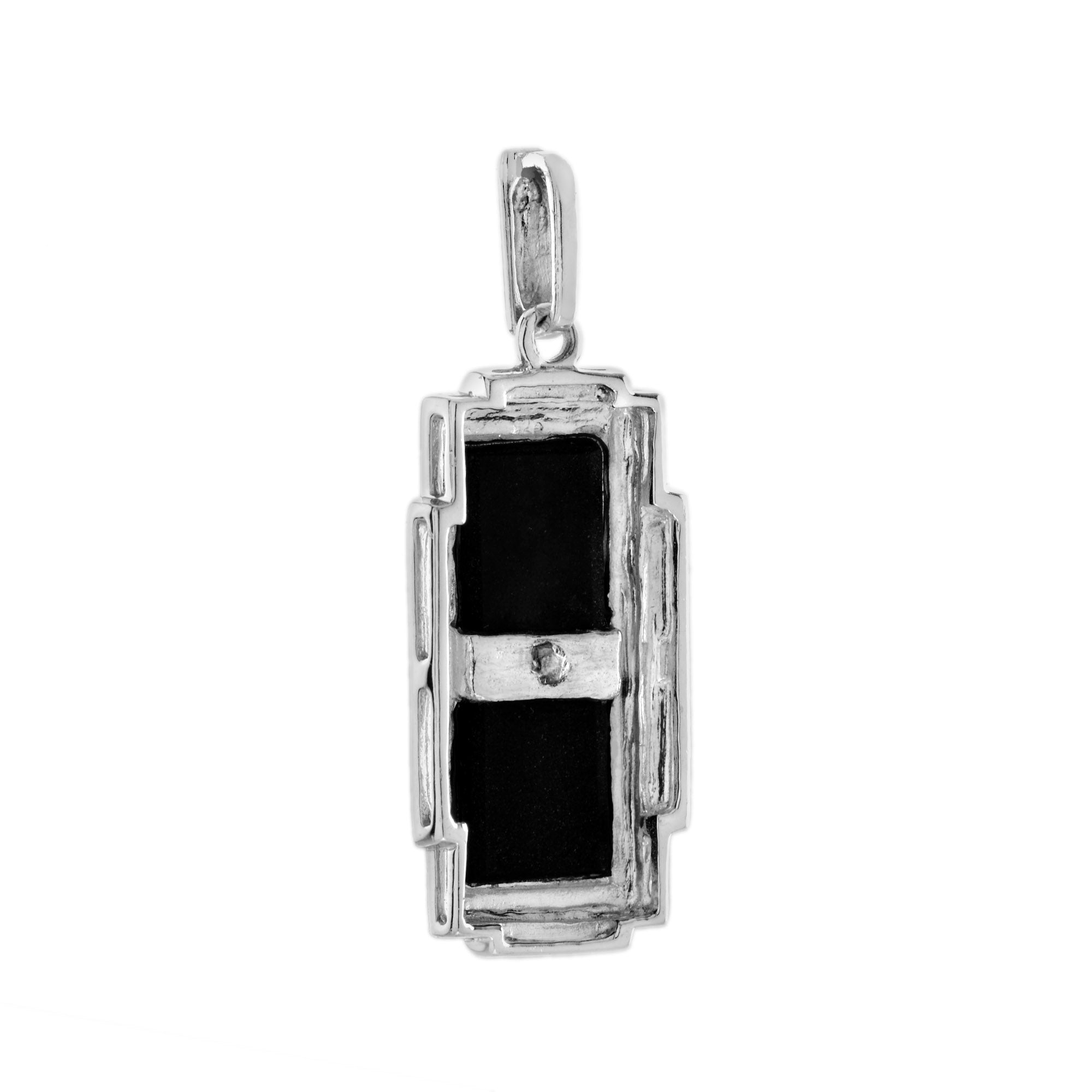 Diamond Onyx Art Deco Style Rectangular Shape White Gold Pendant