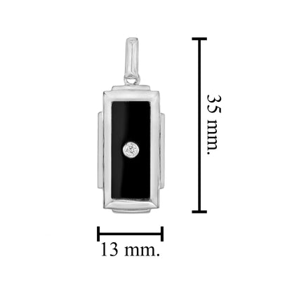 Diamond Onyx Art Deco Style Rectangular Shape White Gold Pendant