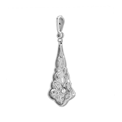 Diamond Art Deco Inspired Style Floral 14K White Gold Pendant
