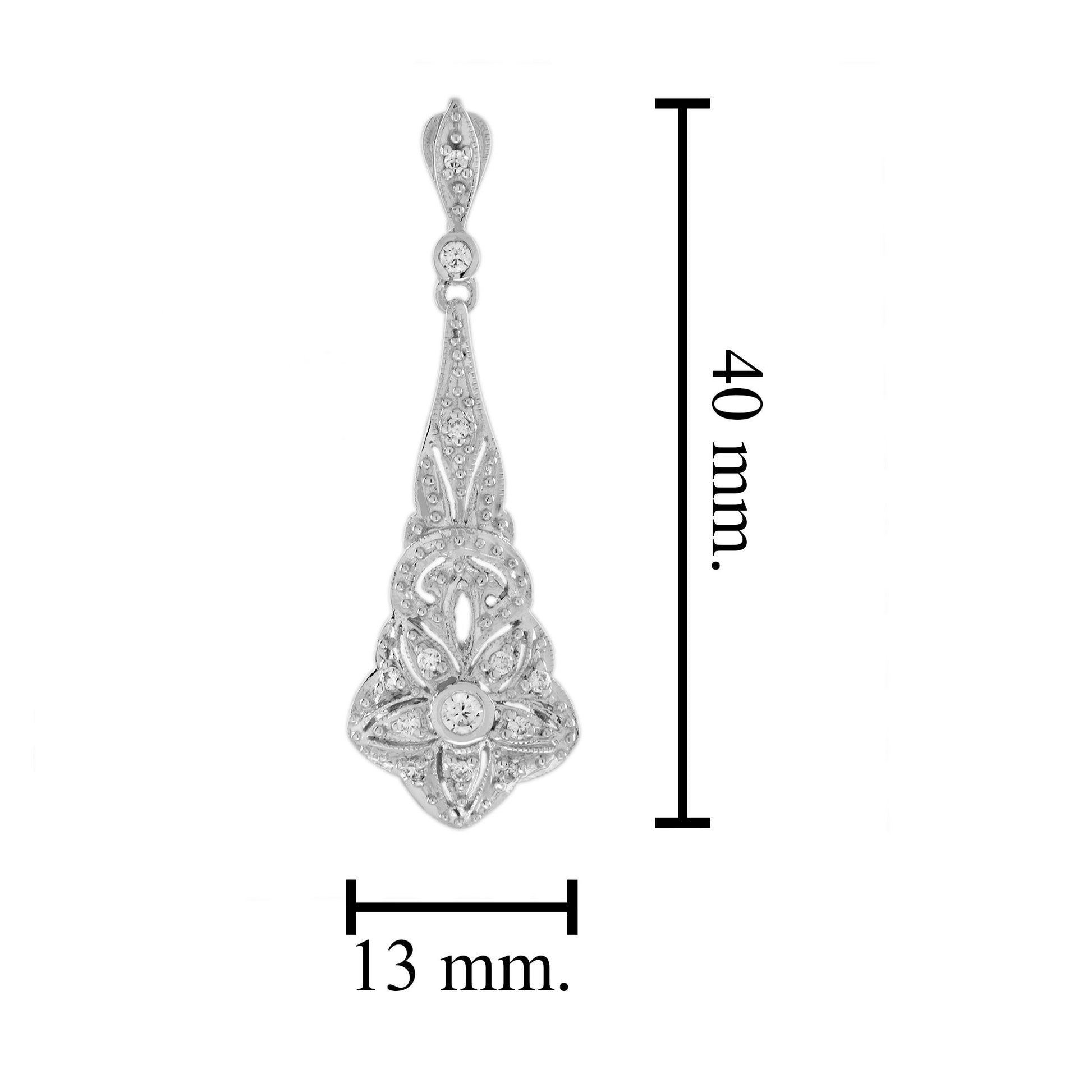 Diamond Art Deco Inspired Style Floral 14K White Gold Pendant