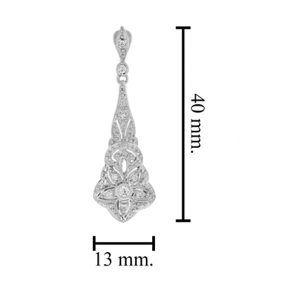Diamond Art Deco Inspired Style Floral 14K White Gold Pendant