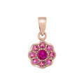 Ruby & Pink Tourmaline Floral Flower Cluster 14K Rose Gold Pendant