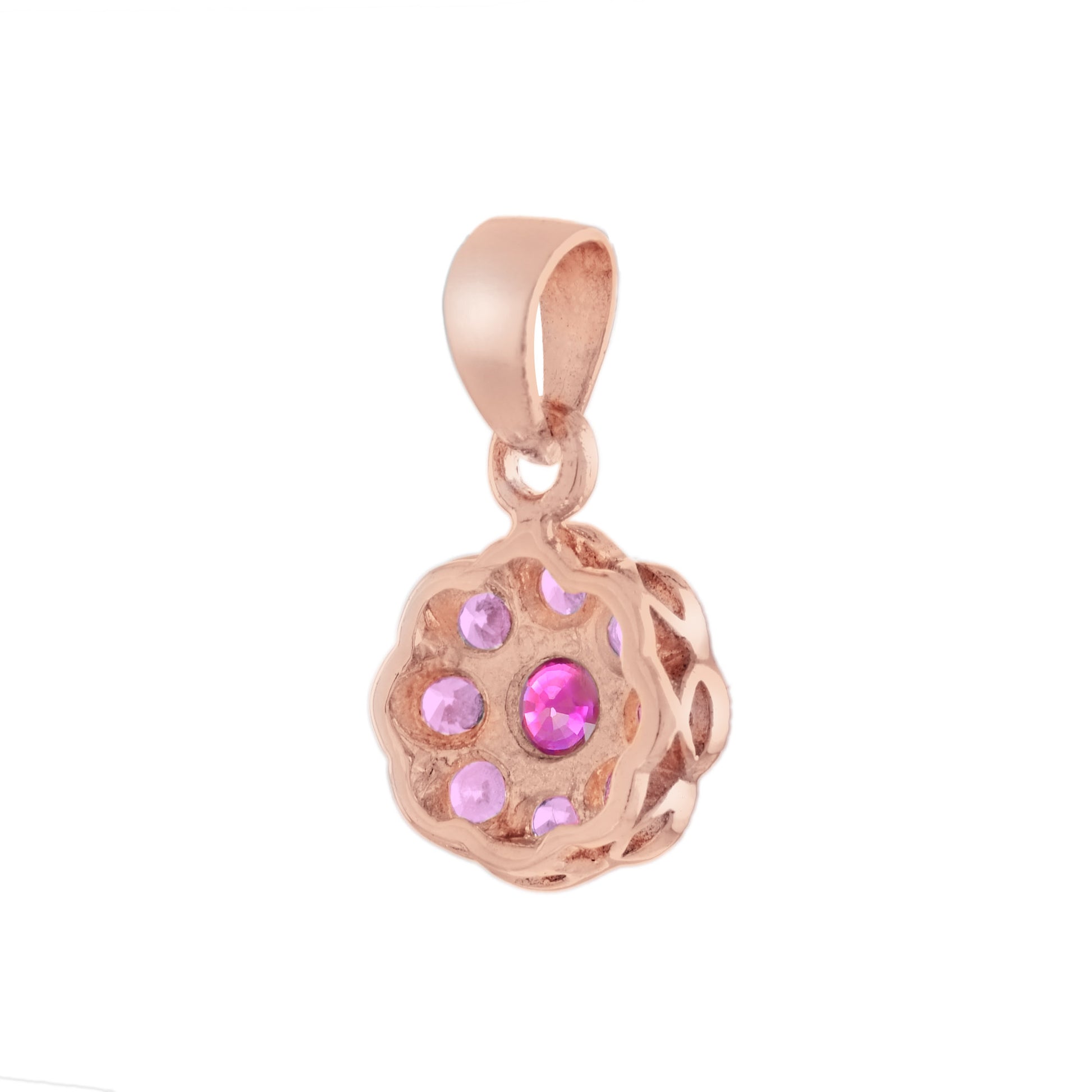 Ruby & Pink Tourmaline Floral Flower Cluster 14K Rose Gold Pendant
