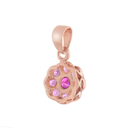 Ruby & Pink Tourmaline Floral Flower Cluster 14K Rose Gold Pendant