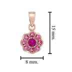 Ruby & Pink Tourmaline Floral Flower Cluster 14K Rose Gold Pendant