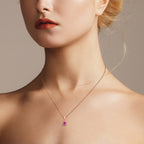 Ruby & Pink Tourmaline Floral Flower Cluster 14K Rose Gold Pendant