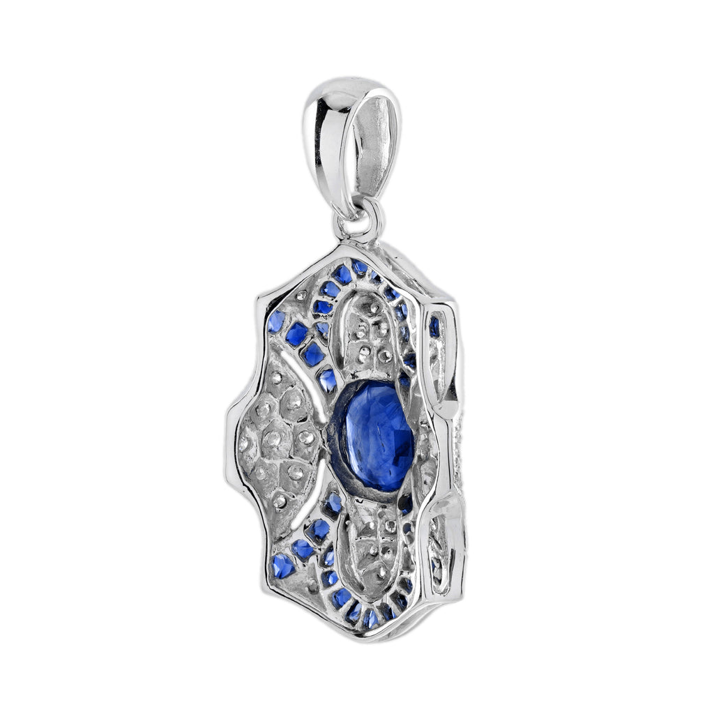 2.80 Ctw Art Deco Style Blue Sapphire & Diamond 14K White Gold Pendant